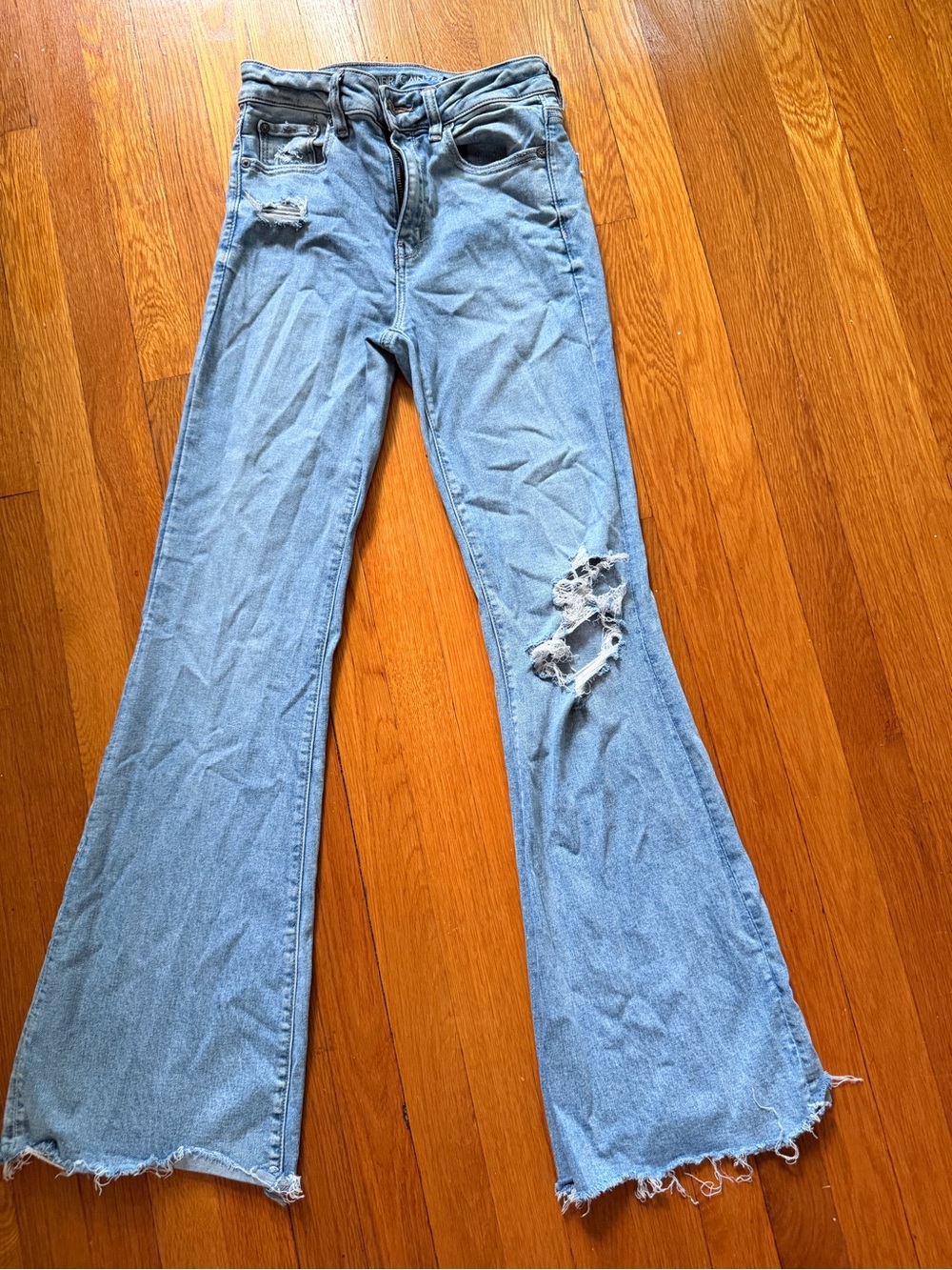 American Eagle Outfitters Light Wash Distressed Flare Jeans